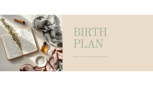 Soft editorial flat lay of an open journal, dried eucalyptus, folded sage cotton and a frosted glass bottle on pale timber in morning light