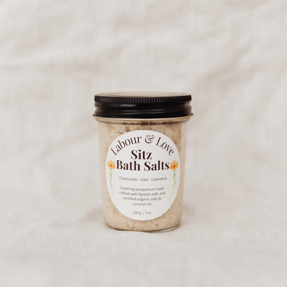 Jar of 'Sitz Bath Salts' on a light background