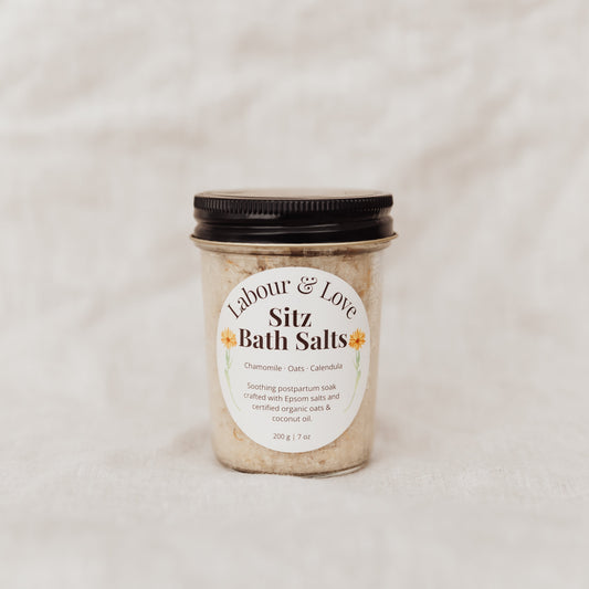 Jar of 'Sitz Bath Salts' on a light background