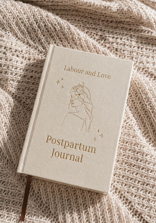Labour and Love postpartum journal cover, a guided postnatal recovery journal and baby shower gift, designed in New Zealand