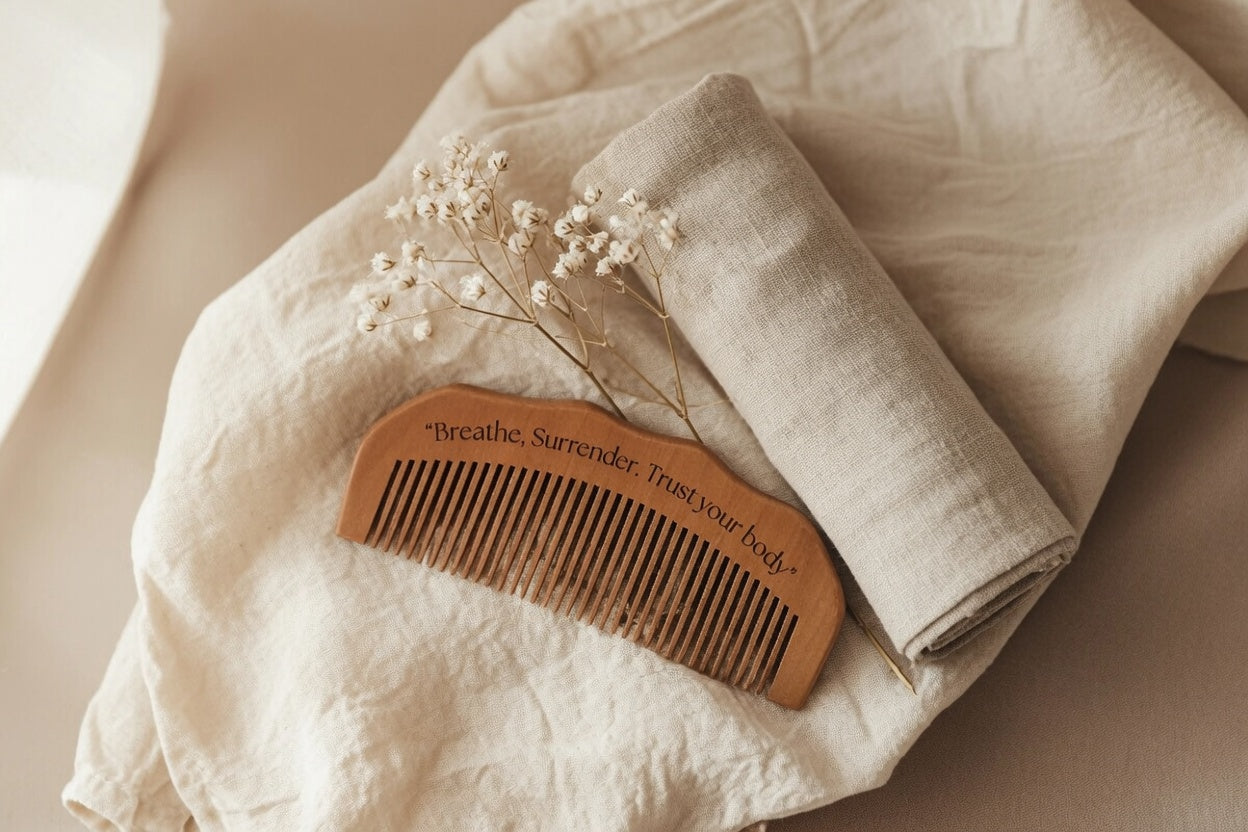 Labour & Love wooden birth comb — natural labour comb to grip through each contraction for drug-free pain relief